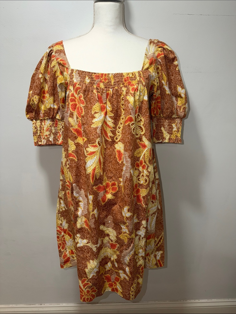 Inc International Concepts Square Neck Floral‎ Dress Puff Sleeve M Tropical